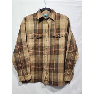 VTG Lauren Ralph Lauren Polo Brown Plaid Worsted Wool Flannel Button Down Medium